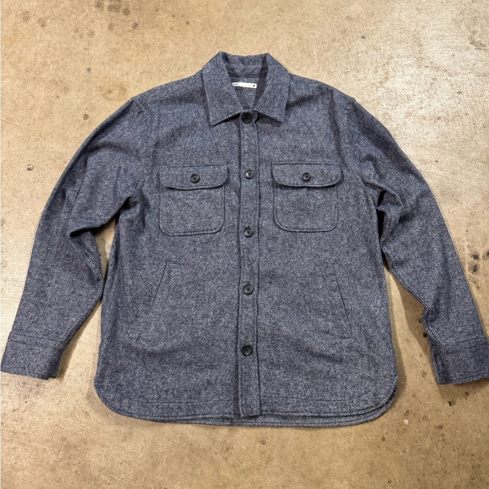 Zara Cotton Poly Blend CPO Shacket Shirt Jacket Size L Navy Blue